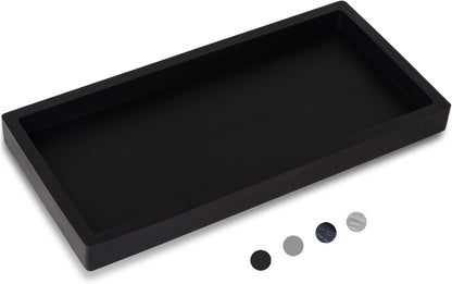 Small Silicone Bathroom Vanity Tray Rectangle Soap and Sponge Holder Kitchen Sink Organizer for Scrubber, Lotion Bottles, Perfume, Jewelry, Candle, Key Trinket Ring, Black