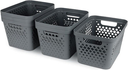 Glad Plastic Baskets for Organizing, Set of 6 | Pantry Storage for Under Counter, Linen Closet, and Bathroom | Nesting Shelf Bins with Handles, 1 Gallon, Grey