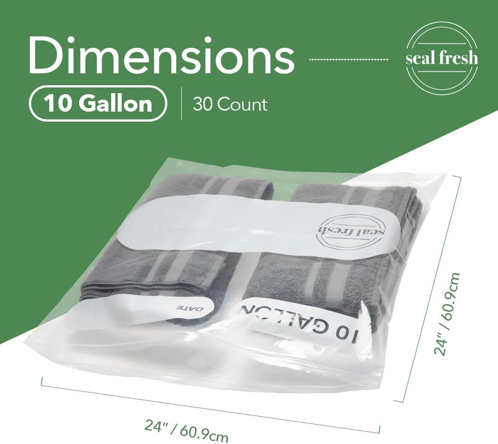 Seal Fresh 3 Gallon Large Plastic Storage Bags – 16" x 18" (15 Count) – Reusable XXL Extra Large Clear Jumbo Zip Bags with Sealable Zipper Top For Clothes, Travel, Moving