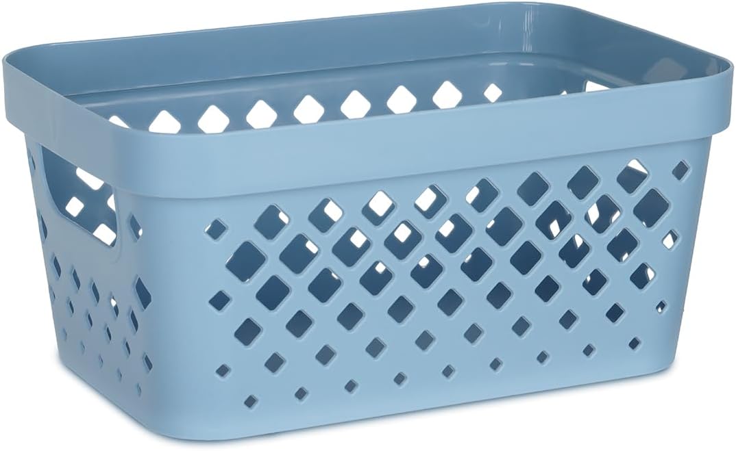 Glad Plastic Baskets for Organizing, Set of 6 | Pantry Storage for Under Counter, Linen Closet, and Bathroom | Nesting Shelf Bins with Handles, 1 Gallon, Grey