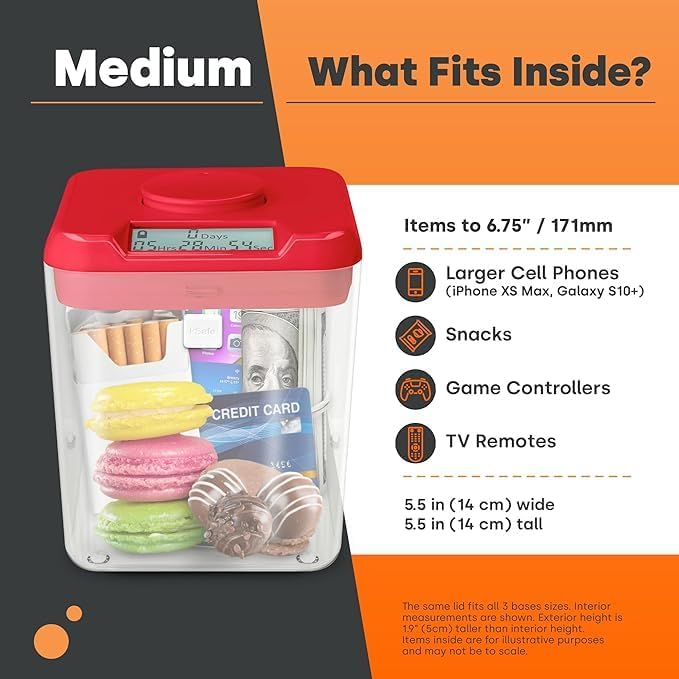 Kitchen Safe Time Locking Container, Phone Jail, Medication Lock Box, Break Bad Habits, Quit Smoking, Stop Snacking, Gaming Addiction, Family Time (XL, White Lid + 12.3” White Base)
