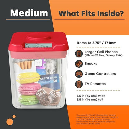 Kitchen Safe Time Locking Container, Phone Jail, Medication Lock Box, Break Bad Habits, Quit Smoking, Stop Snacking, Gaming Addiction, Family Time (XL, White Lid + 12.3” White Base)