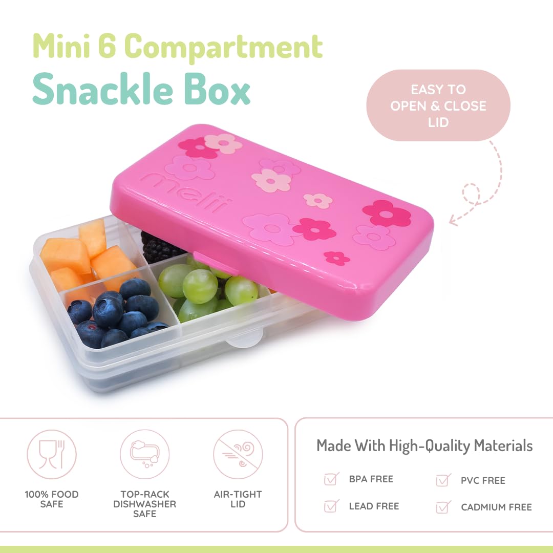 melii Snackle Box | 6-Compartment Divided Snack Container, BPA-Free Food Storage with Removable Dividers for School, Travel & On-the-Go Snacking Purple Cat