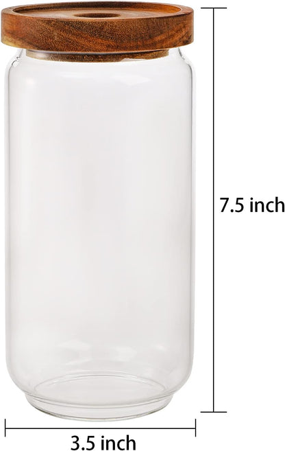 Bekith 4 Pack 15 FL OZ (450ml) Glass Food Storage Jar with Acacia Lids, Airtight Sealed Clear Glass Canisters, Kitchen Food Storage Container for Serving Tea, Coffee Beans, Nuts, Spice, Sugar