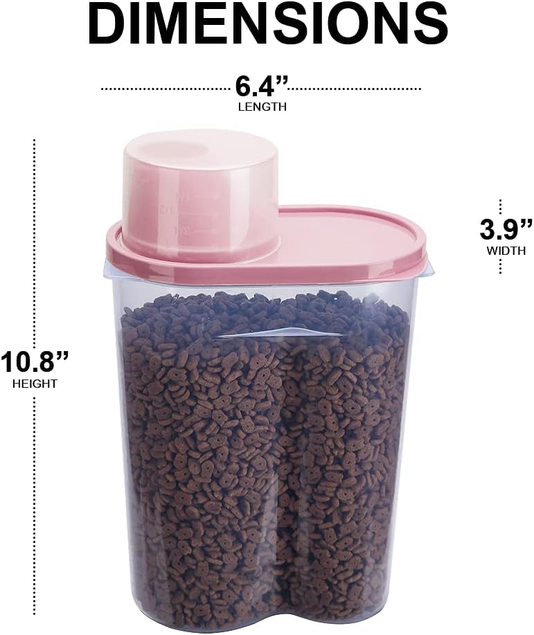 2 Pack 2lb/2.5L Pet Food Storage Container with Measuring Cup, Can Covers and Bowl for Small Dog, Cat, Waterproof-BPA Free