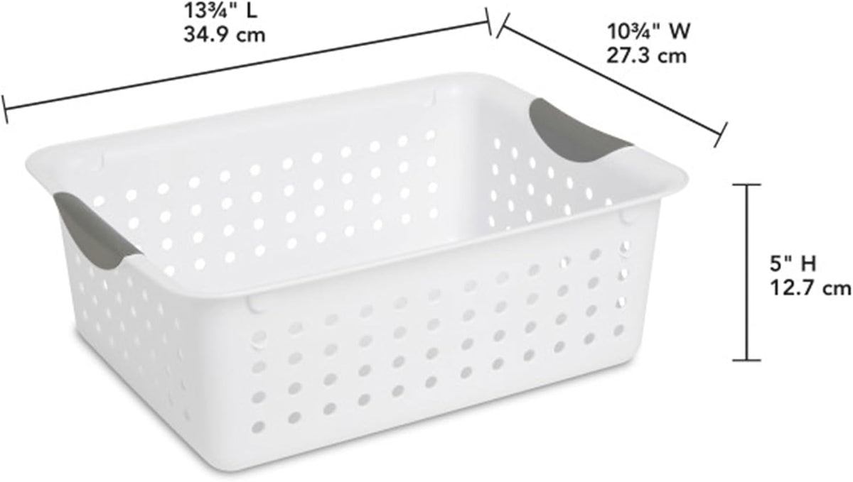 Sterilite 6-Pack Deep Ultra Basket, Open Top Plastic Storage Organizer, White - Classic Baskets for Organizing Countertops, Pantry Shelves, Kitchen Cabinets, Laundry Rooms or Home Offices
