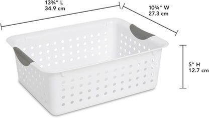 Sterilite 6-Pack Deep Ultra Basket, Open Top Plastic Storage Organizer, White - Classic Baskets for Organizing Countertops, Pantry Shelves, Kitchen Cabinets, Laundry Rooms or Home Offices