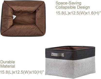 DECOMOMO Storage Bins, Large Fabric Storage Baskets for Shelves, Decorative Linen Closet Organizer, 15 x 11 x 9.5 inches (Beige & White, 3 Pack)