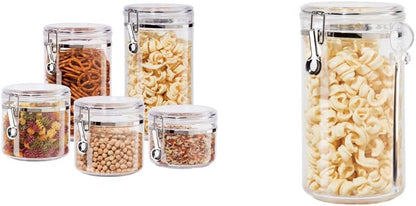 Oggi Clear Canister Set with Clamp Lids & Spoons - Airtight Food Storage Containers, Ideal for Kitchen & Pantry Storage of Bulk, Dry Food Including Flour, Sugar, Coffee, Rice, Tea, Spices & Herbs