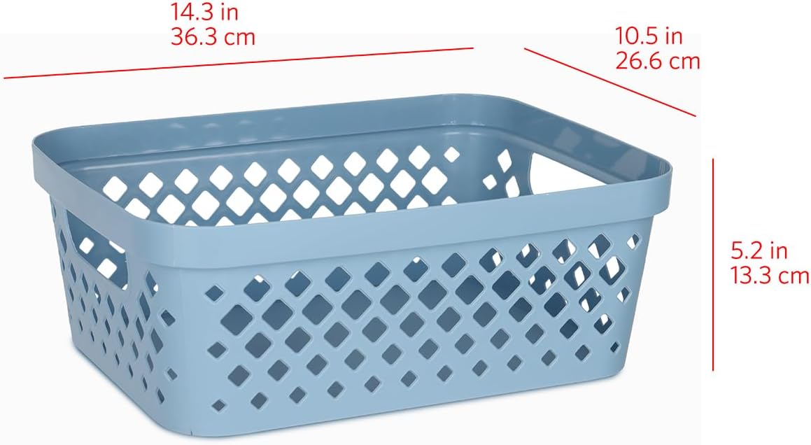 Glad Plastic Baskets for Organizing, Set of 6 | Pantry Storage for Under Counter, Linen Closet, and Bathroom | Nesting Shelf Bins with Handles, 1 Gallon, Grey