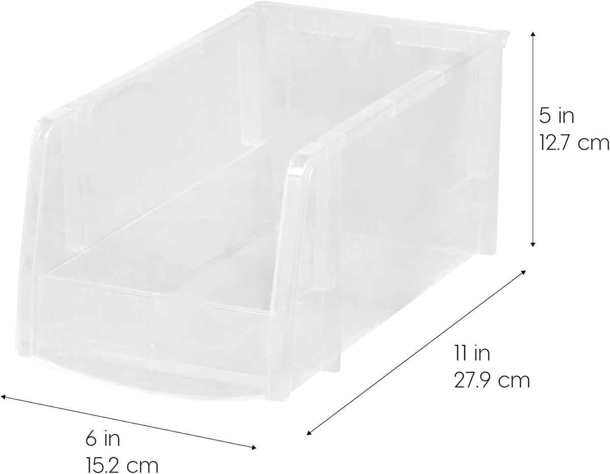 IRIS USA Clear Plastic Stackable Storage Bins, Large-, Open Front Fridge Pantry Kitchen Closet Cabinet Bathroom Organizer Basket for Organizing Snack, Cans, Office Supplies, and Coffee Pods