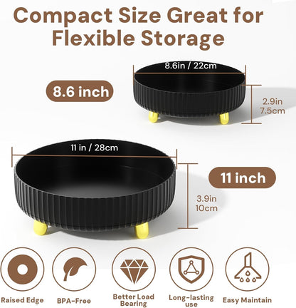 2-Pack Black Turntable Organizer Set – 11" & 8.6" Lazy Susan for Cabinets, Kitchen Pantry, Refrigerator, Bathroom & Medicine Cabinet Storage, 360° Rotating Spice Rack Organizer