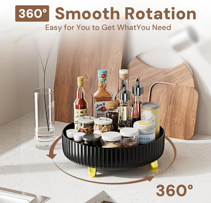 2-Pack Black Turntable Organizer Set – 11" & 8.6" Lazy Susan for Cabinets, Kitchen Pantry, Refrigerator, Bathroom & Medicine Cabinet Storage, 360° Rotating Spice Rack Organizer
