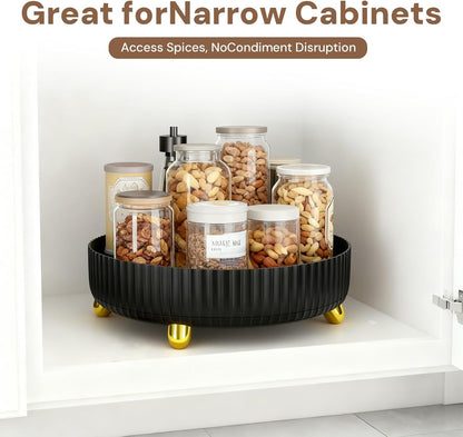 2-Pack Black Turntable Organizer Set – 11" & 8.6" Lazy Susan for Cabinets, Kitchen Pantry, Refrigerator, Bathroom & Medicine Cabinet Storage, 360° Rotating Spice Rack Organizer