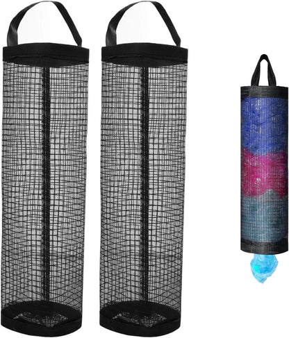 2 Pcs Plastic Bag Holder Mesh Grocery Bag Holder for Plastic Bags Large Capacity Plastic Bag Organizer Plastic Bag Holders for Grocery Bags Dispenser Groceries Store for Home Kitchen