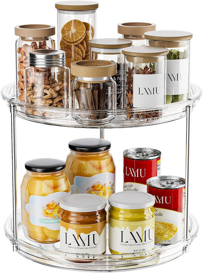LAMU 2 Tier Lazy Susan Turntable Organizer for Cabinet, 9'' Rotating Spice Rack for Kitchen, Pantry, Countertop, Bathroom, Vanity, Under Sink, Medicine Cabinet Organizer