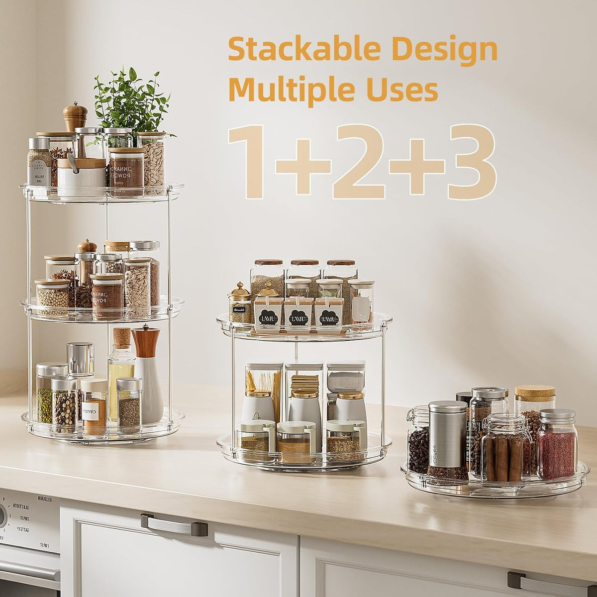 LAMU 2 Tier Lazy Susan Turntable Organizer for Cabinet, 9'' Rotating Spice Rack for Kitchen, Pantry, Countertop, Bathroom, Vanity, Under Sink, Medicine Cabinet Organizer