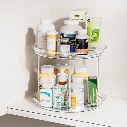 LAMU 2 Tier Lazy Susan Turntable Organizer for Cabinet, 9'' Rotating Spice Rack for Kitchen, Pantry, Countertop, Bathroom, Vanity, Under Sink, Medicine Cabinet Organizer