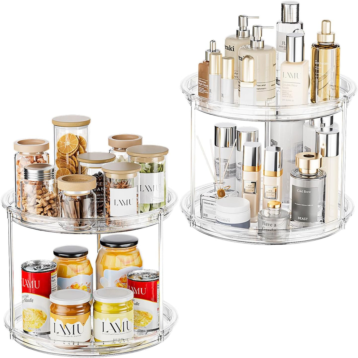 LAMU 2 Tier Lazy Susan Turntable Organizer for Cabinet, 9'' Rotating Spice Rack for Kitchen, Pantry, Countertop, Bathroom, Vanity, Under Sink, Medicine Cabinet Organizer