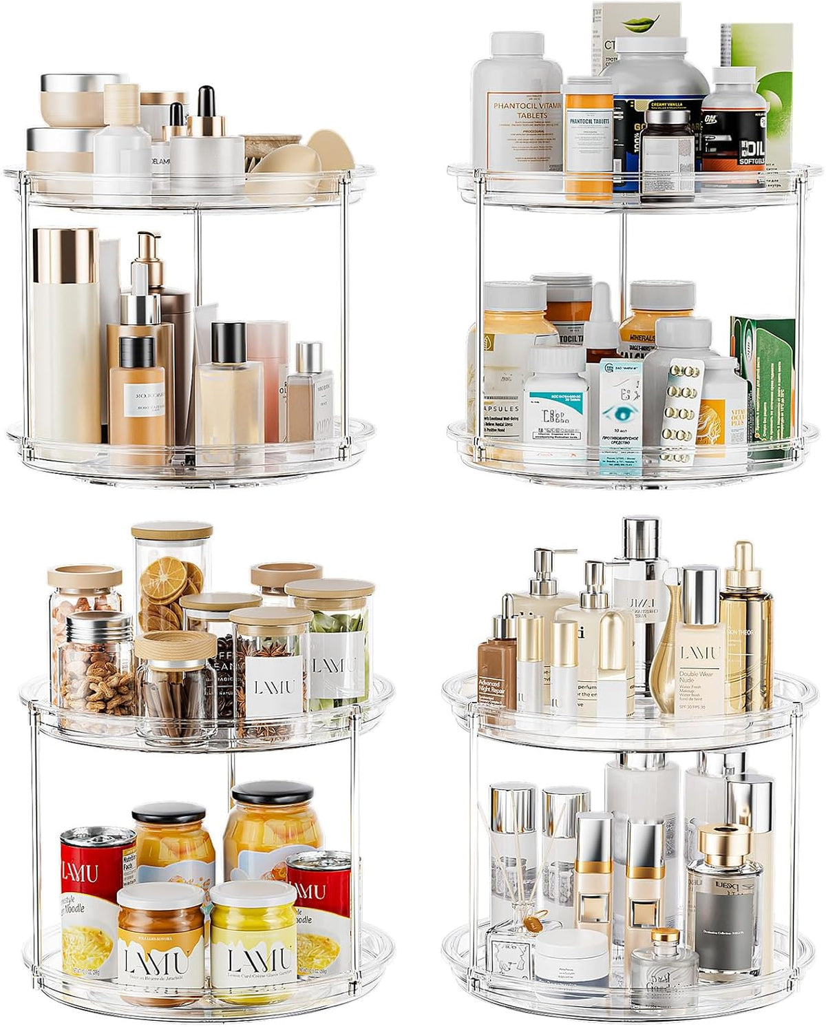 LAMU 2 Tier Lazy Susan Turntable Organizer for Cabinet, 9'' Rotating Spice Rack for Kitchen, Pantry, Countertop, Bathroom, Vanity, Under Sink, Medicine Cabinet Organizer