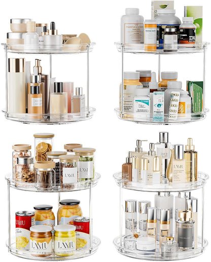 LAMU 2 Tier Lazy Susan Turntable Organizer for Cabinet, 9'' Rotating Spice Rack for Kitchen, Pantry, Countertop, Bathroom, Vanity, Under Sink, Medicine Cabinet Organizer
