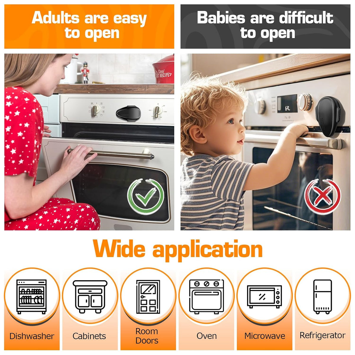 Oven Lock Child Safety (2 Pack),Oven Door Lock,Oven Front Lock, Baby Proofing, Baby and Child Proof Locks for Drawer Oven Stove Door, Upgrade Heat-Resistant Material, Easy to Install - Black
