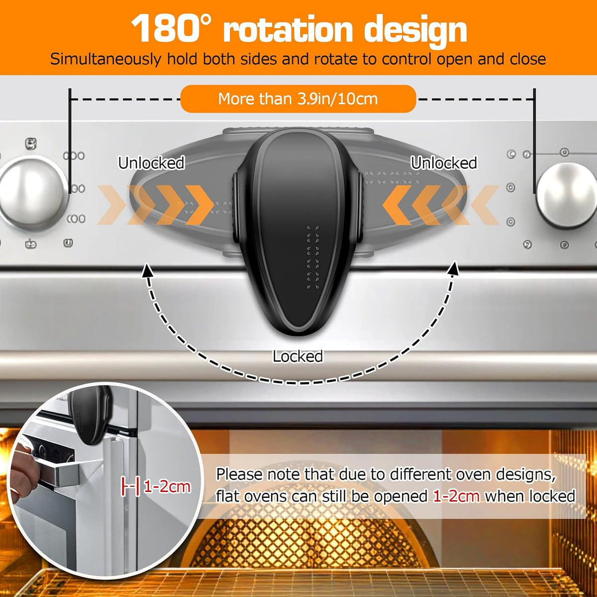 Oven Lock Child Safety (2 Pack),Oven Door Lock,Oven Front Lock, Baby Proofing, Baby and Child Proof Locks for Drawer Oven Stove Door, Upgrade Heat-Resistant Material, Easy to Install - Black