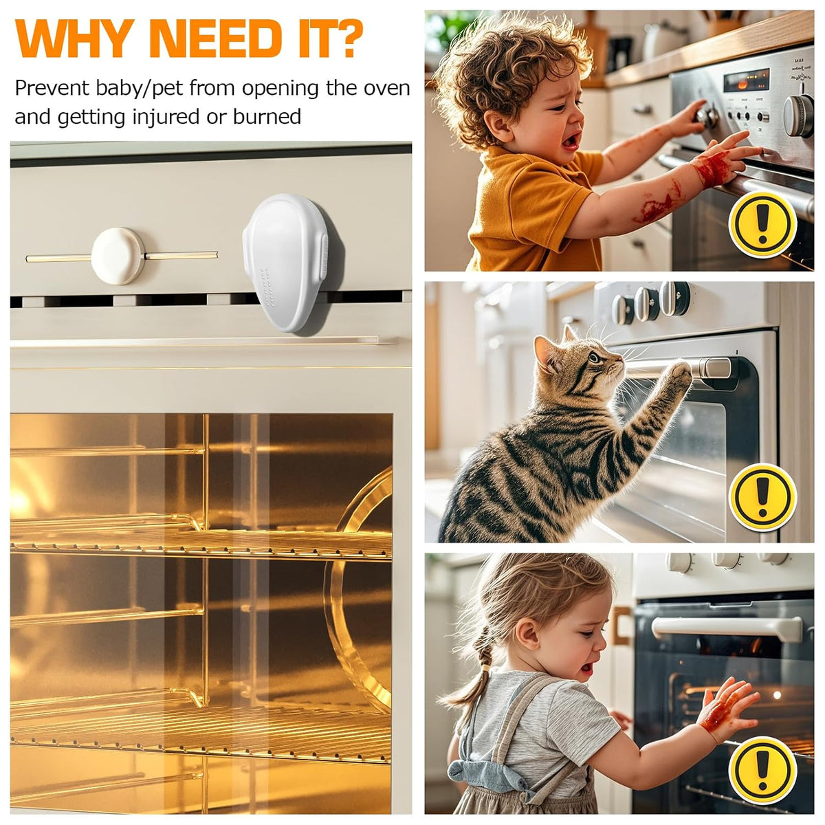 Oven Lock Child Safety (2 Pack),Oven Door Lock,Oven Front Lock, Baby Proofing, Baby and Child Proof Locks for Drawer Oven Stove Door, Upgrade Heat-Resistant Material, Easy to Install - Black