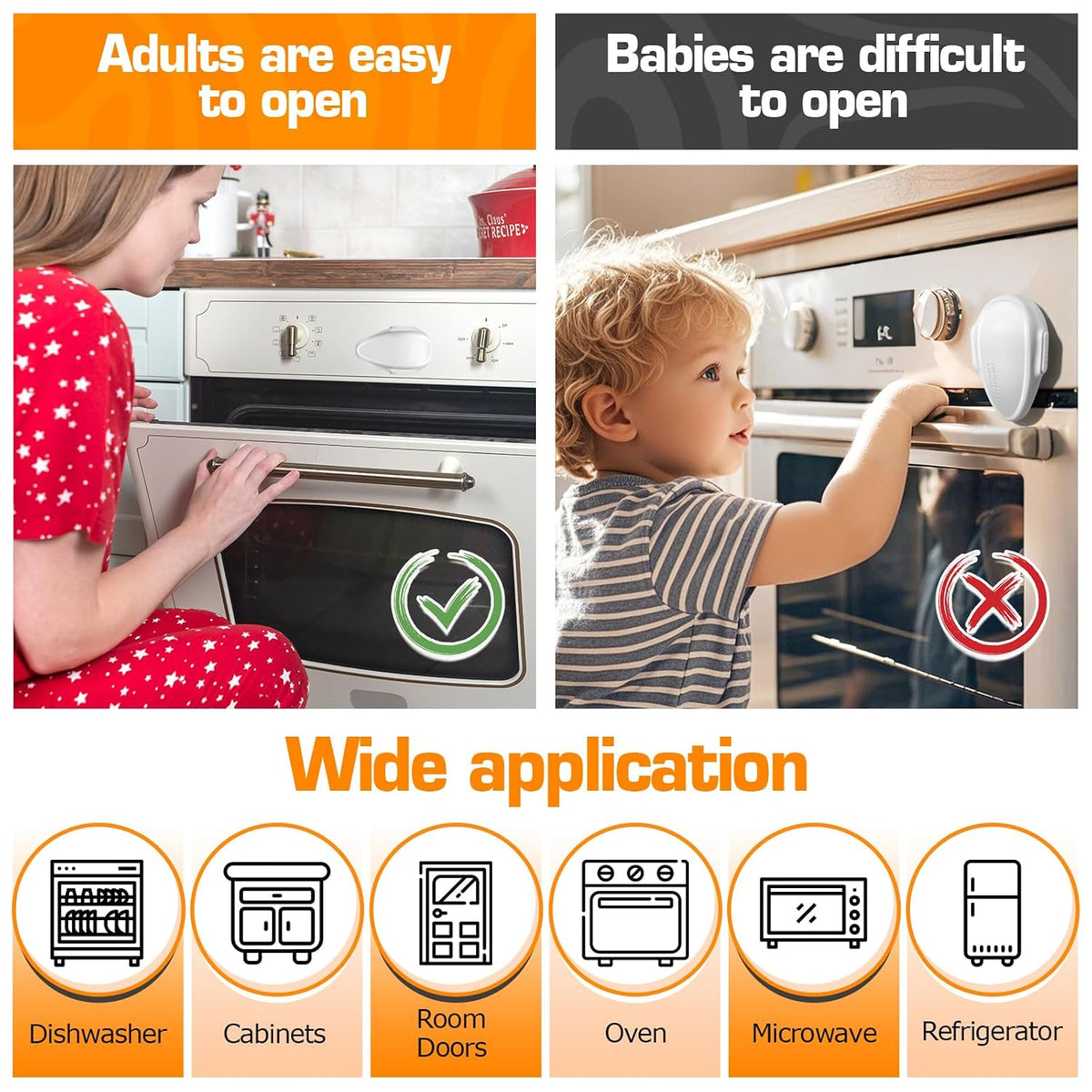 Oven Lock Child Safety (2 Pack),Oven Door Lock,Oven Front Lock, Baby Proofing, Baby and Child Proof Locks for Drawer Oven Stove Door, Upgrade Heat-Resistant Material, Easy to Install - Black