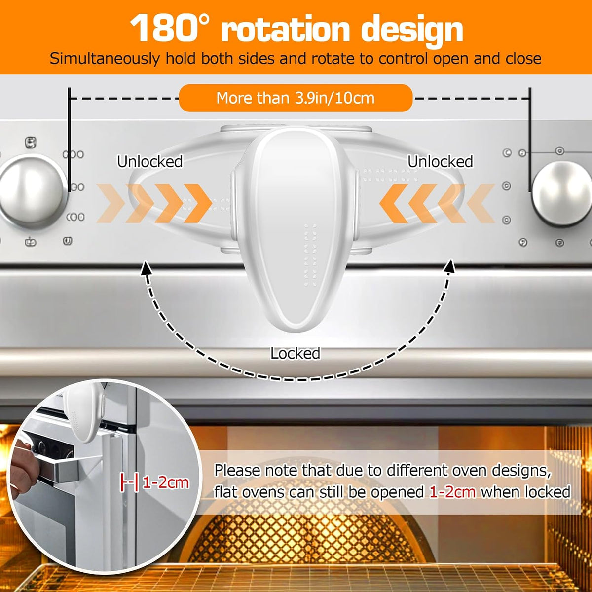 Oven Lock Child Safety (2 Pack),Oven Door Lock,Oven Front Lock, Baby Proofing, Baby and Child Proof Locks for Drawer Oven Stove Door, Upgrade Heat-Resistant Material, Easy to Install - Black