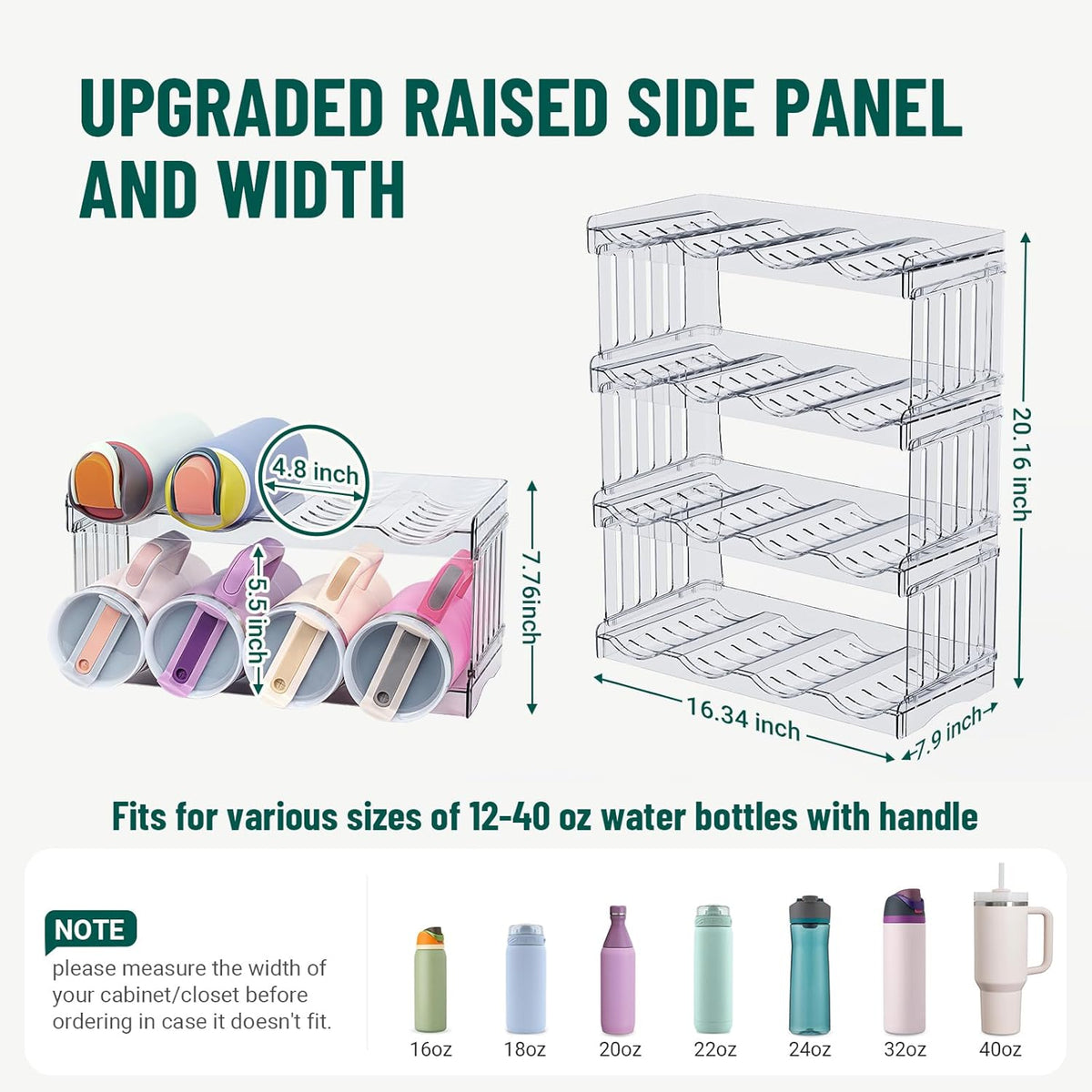 Water Bottle Organizer for Full Stanley 40 oz Tumbler with Handle, Cabinet Kitchen Pantry Organizers and Storage for Owala Stanley Cup Accessories Holder, Patented Stackable Tumbler Organizer Gifts