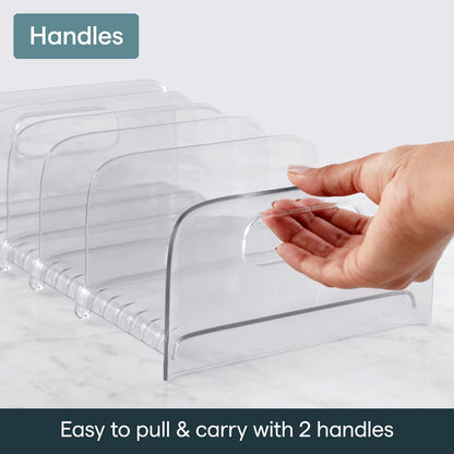 FreezeUp Freezer Rack 12" BPA-Free Fridge Organizer with Adjustable Dividers and Handles for Frozen Food Box and Meal Storage, Clear