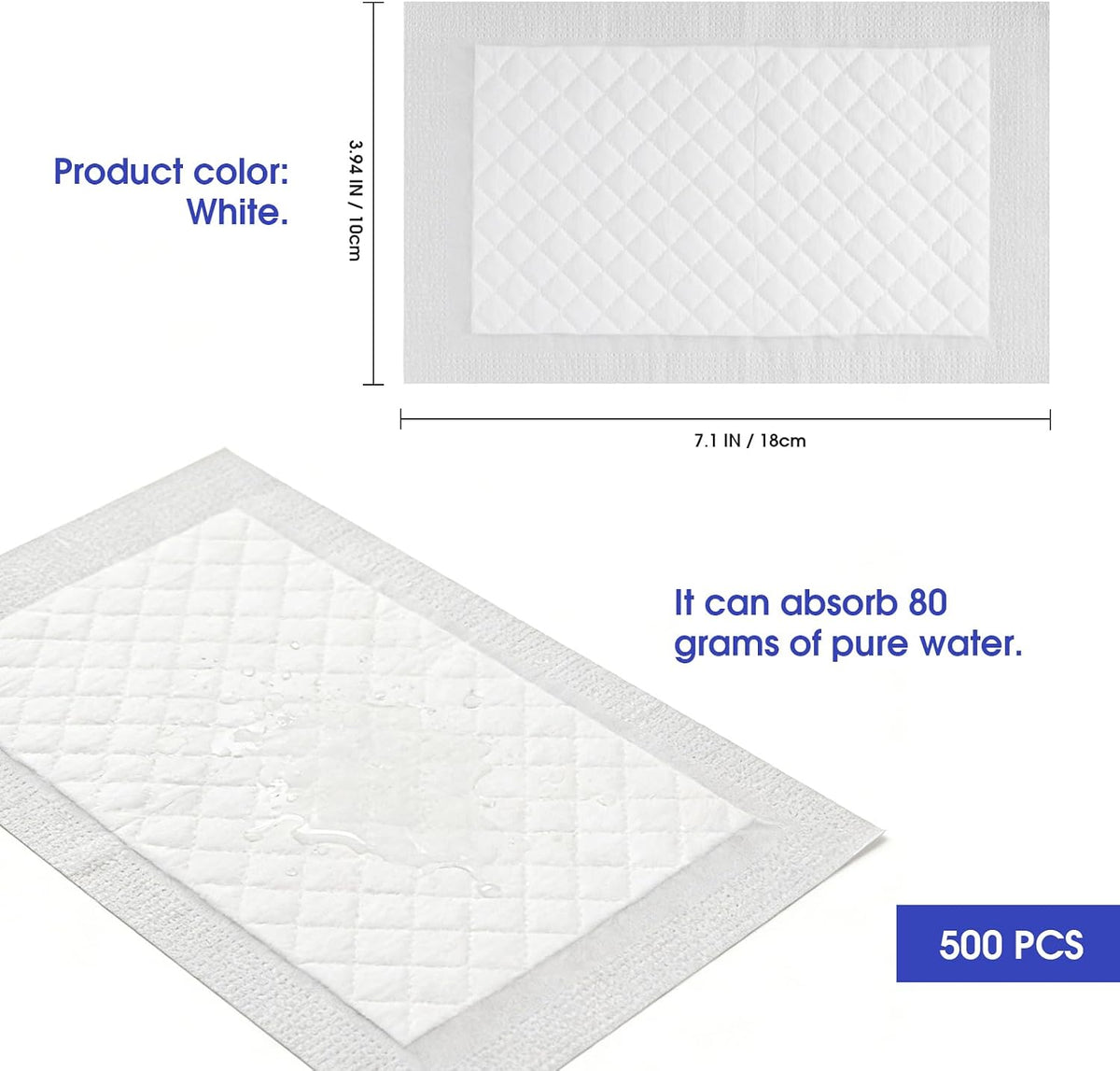 500 Pcs Meat Absorbent Pads 7.1 x 3.94 Inch, White Bulk Soaker Pad for Vacuum Sealer Bags for Meat Trays, Poultry & Fish