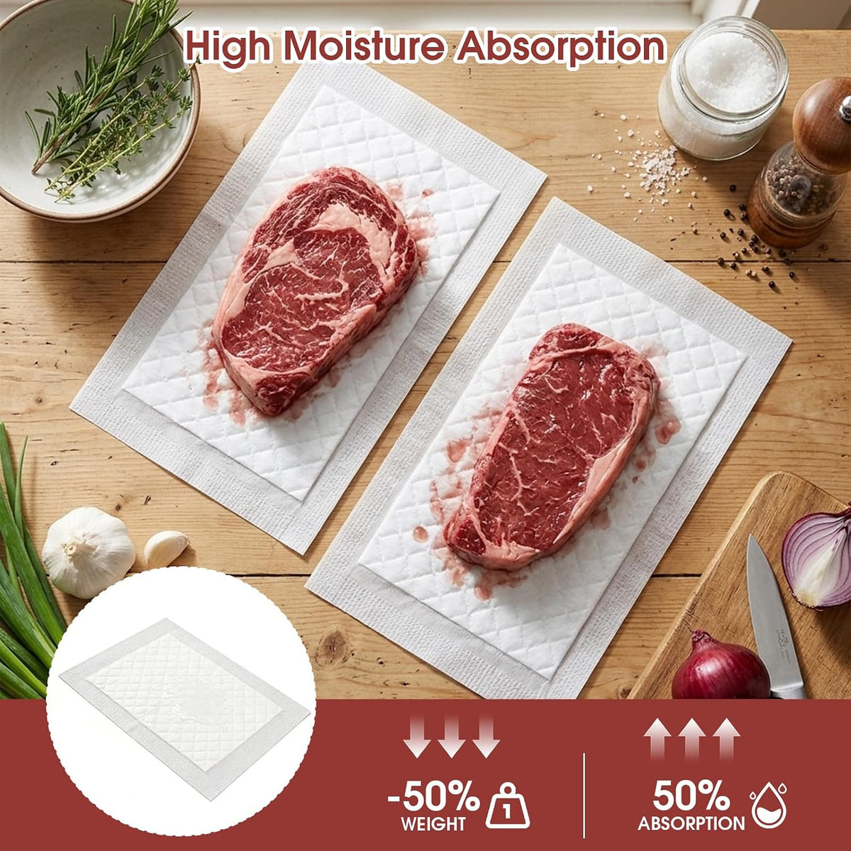 500 Pcs Meat Absorbent Pads 7.1 x 3.94 Inch, White Bulk Soaker Pad for Vacuum Sealer Bags for Meat Trays, Poultry & Fish