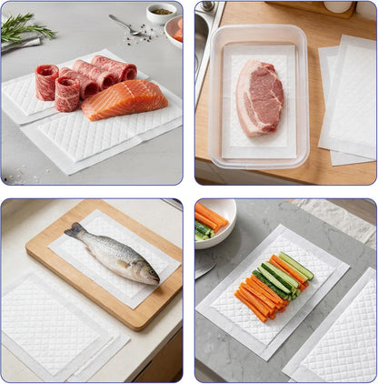 500 Pcs Meat Absorbent Pads 7.1 x 3.94 Inch, White Bulk Soaker Pad for Vacuum Sealer Bags for Meat Trays, Poultry & Fish