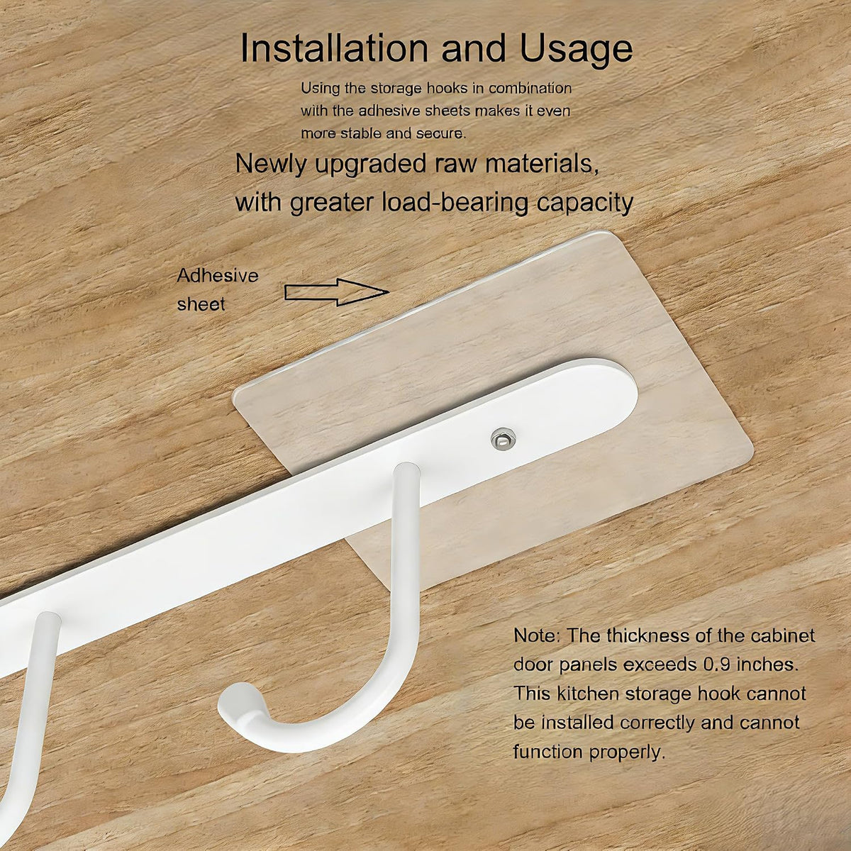 Kitchen Utensil Hanger with 6 Hooks, No Drill Under Cabinet Hooks for Measuring Cup Organizer, Iron Utensil Hanger, Camper Storage and Space Saving Rack for Spatula and Mug