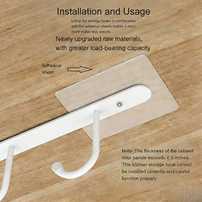 Kitchen Utensil Hanger with 6 Hooks, No Drill Under Cabinet Hooks for Measuring Cup Organizer, Iron Utensil Hanger, Camper Storage and Space Saving Rack for Spatula and Mug