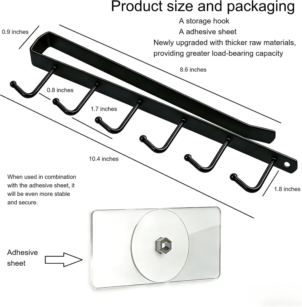Kitchen Utensil Hanger with 6 Hooks, No Drill Under Cabinet Hooks for Measuring Cup Organizer, Iron Utensil Hanger, Camper Storage and Space Saving Rack for Spatula and Mug