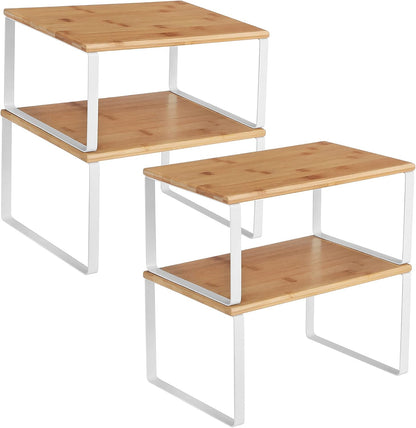 Cabinet Organizer Shelf, Set of 4 Spice Rack, Kitchen Storage | Kitchen Storage, Spice Rack, Steel and Bamboo, White and Yellow, BYSTRO Collection UKCS010N01