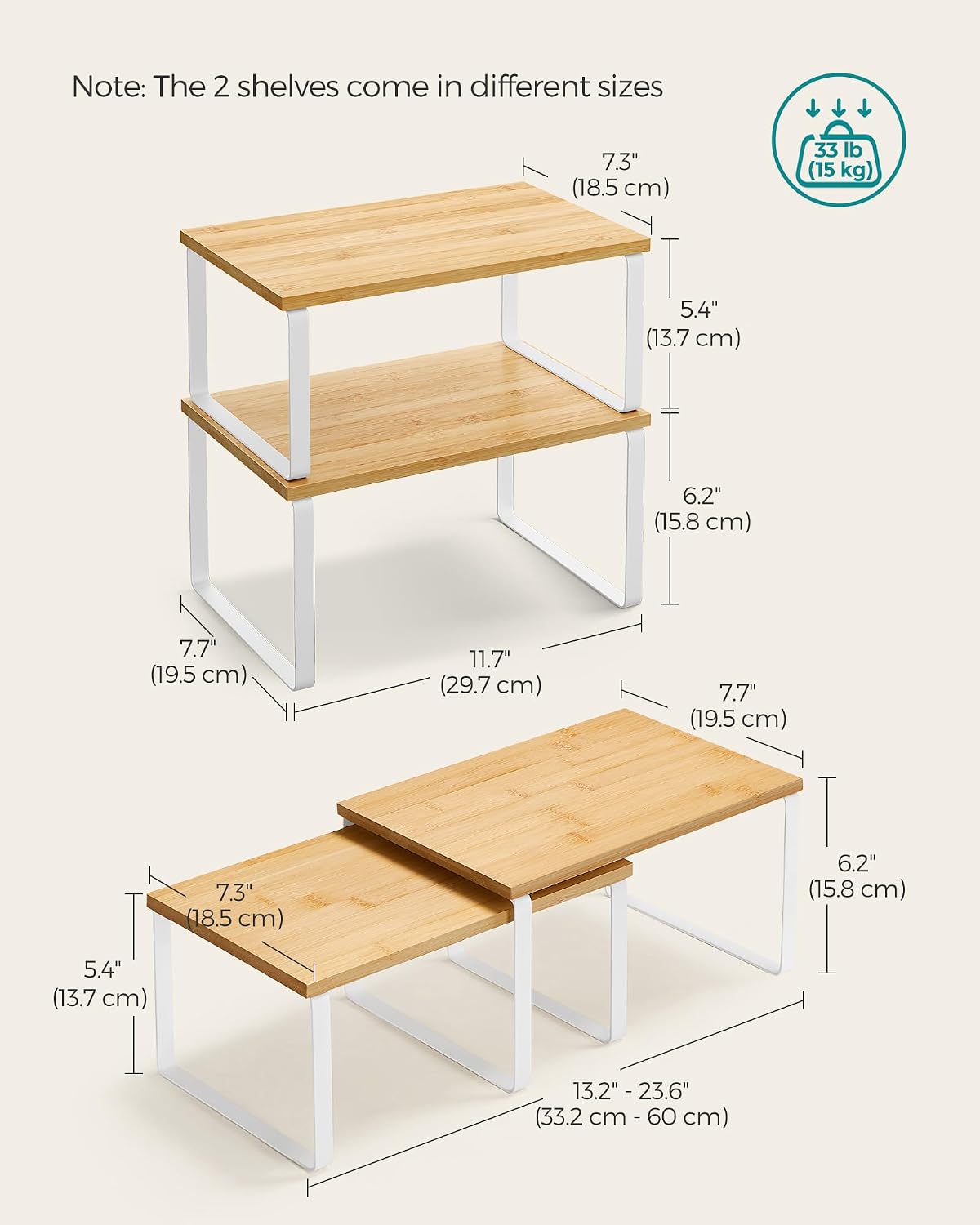 Cabinet Organizer Shelf, Set of 4 Spice Rack, Kitchen Storage | Kitchen Storage, Spice Rack, Steel and Bamboo, White and Yellow, BYSTRO Collection UKCS010N01