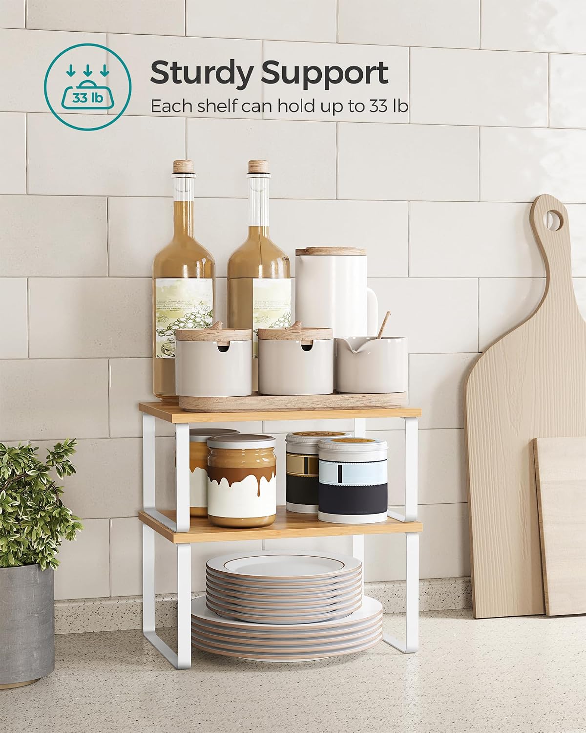 Cabinet Organizer Shelf, Set of 4 Spice Rack, Kitchen Storage | Kitchen Storage, Spice Rack, Steel and Bamboo, White and Yellow, BYSTRO Collection UKCS010N01