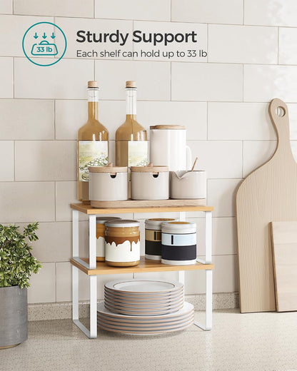 Cabinet Organizer Shelf, Set of 4 Spice Rack, Kitchen Storage | Kitchen Storage, Spice Rack, Steel and Bamboo, White and Yellow, BYSTRO Collection UKCS010N01