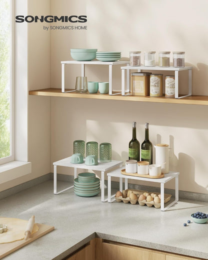 Cabinet Organizer Shelf, Set of 4 Spice Rack, Kitchen Storage | Kitchen Storage, Spice Rack, Steel and Bamboo, White and Yellow, BYSTRO Collection UKCS010N01