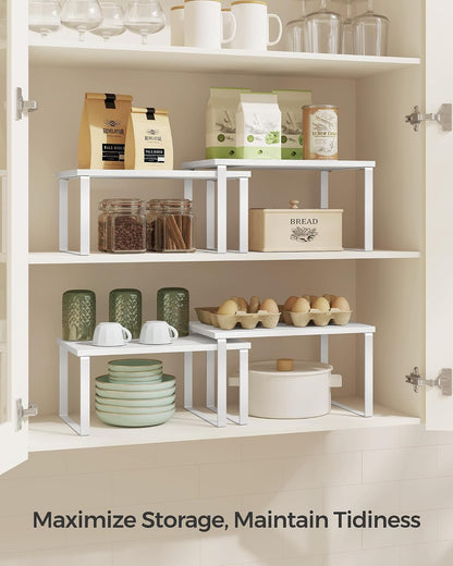 Cabinet Organizer Shelf, Set of 4 Spice Rack, Kitchen Storage | Kitchen Storage, Spice Rack, Steel and Bamboo, White and Yellow, BYSTRO Collection UKCS010N01