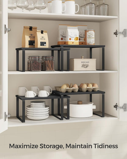Cabinet Organizer Shelf, Set of 4 Spice Rack, Kitchen Storage | Kitchen Storage, Spice Rack, Steel and Bamboo, White and Yellow, BYSTRO Collection UKCS010N01
