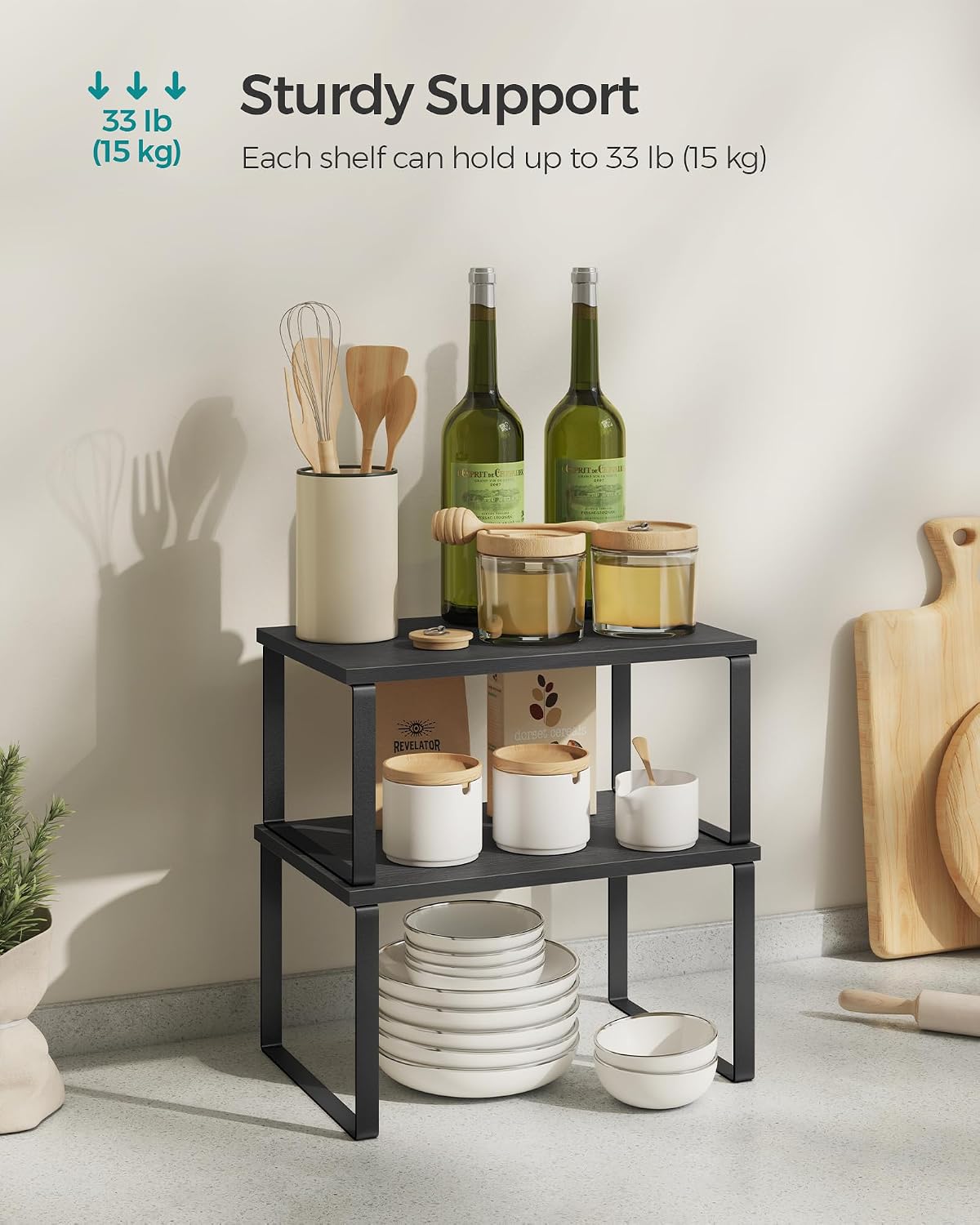 Cabinet Organizer Shelf, Set of 4 Spice Rack, Kitchen Storage | Kitchen Storage, Spice Rack, Steel and Bamboo, White and Yellow, BYSTRO Collection UKCS010N01