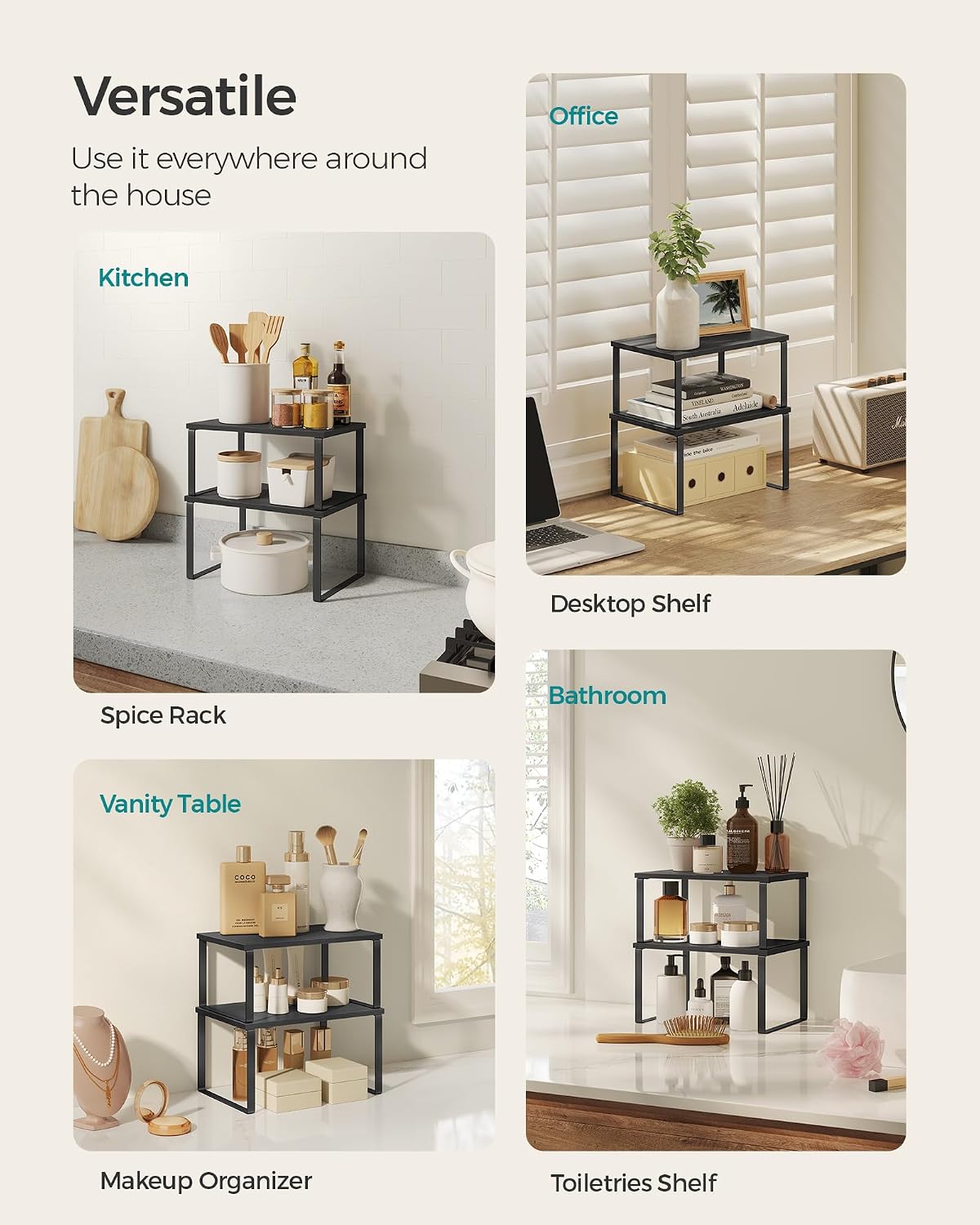 Cabinet Organizer Shelf, Set of 4 Spice Rack, Kitchen Storage | Kitchen Storage, Spice Rack, Steel and Bamboo, White and Yellow, BYSTRO Collection UKCS010N01