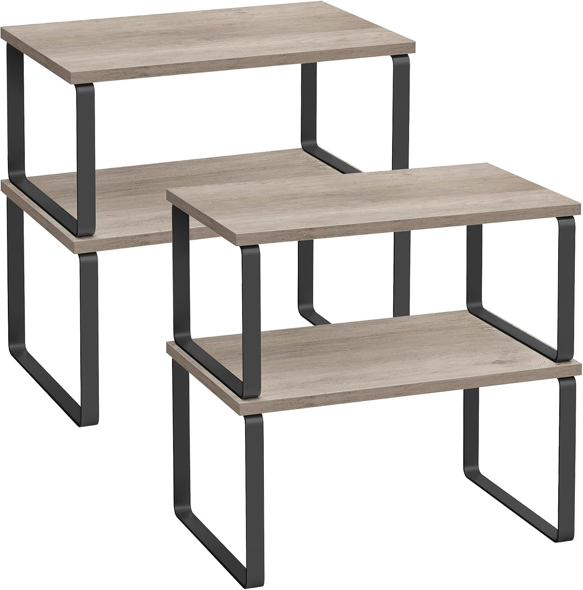 Cabinet Organizer Shelf, Set of 4 Spice Rack, Kitchen Storage | Kitchen Storage, Spice Rack, Steel and Bamboo, White and Yellow, BYSTRO Collection UKCS010N01