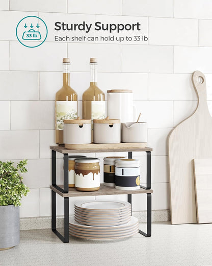 Cabinet Organizer Shelf, Set of 4 Spice Rack, Kitchen Storage | Kitchen Storage, Spice Rack, Steel and Bamboo, White and Yellow, BYSTRO Collection UKCS010N01