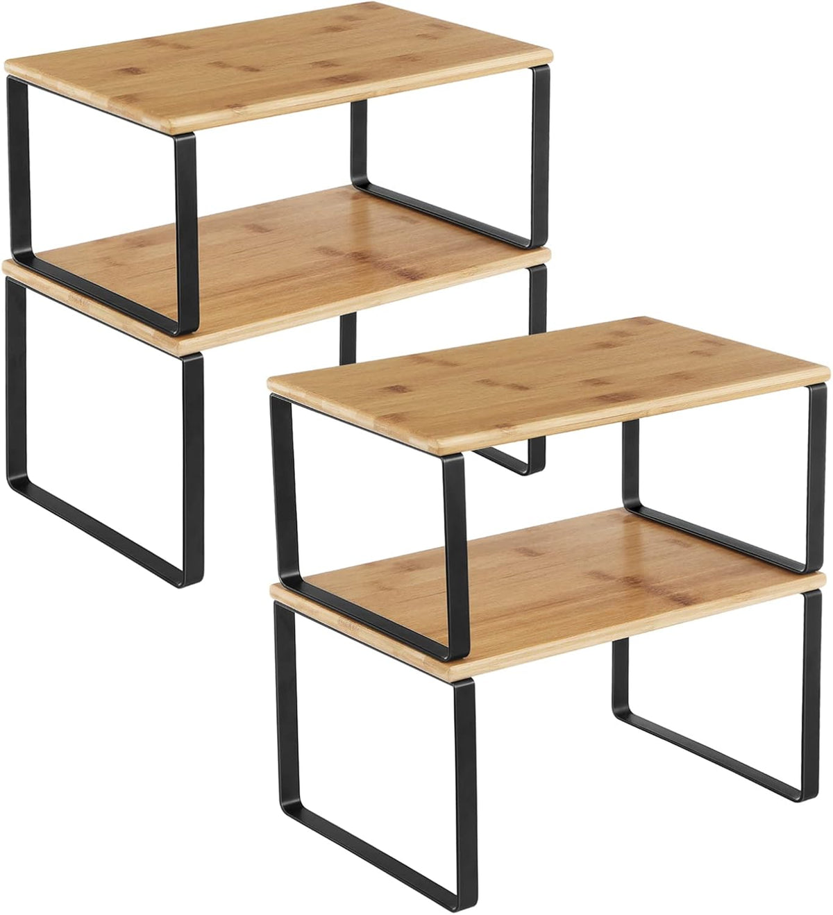 Cabinet Organizer Shelf, Set of 4 Spice Rack, Kitchen Storage | Kitchen Storage, Spice Rack, Steel and Bamboo, White and Yellow, BYSTRO Collection UKCS010N01
